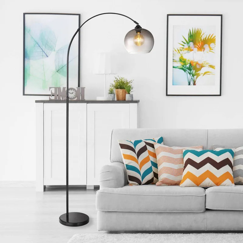 Vloerlamp Newcastle, hoogte 196 cm, zwart mat/rookgrijs de Globo en Matzwart, Rookgrijs-transparant – photo produit