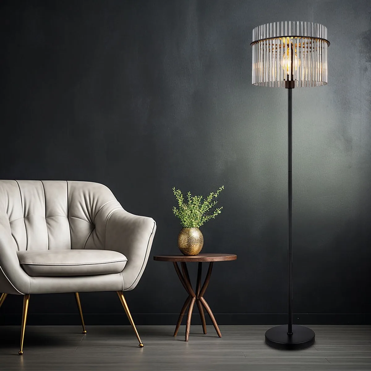 Vloerlamp Plafondlamp Slaapkamerlamp Woonkamerlamp zwart Rookkleurige glazen staven, metaal, 1x E27, DxH 38 x 152 cm van Globo in Grijs – productfoto