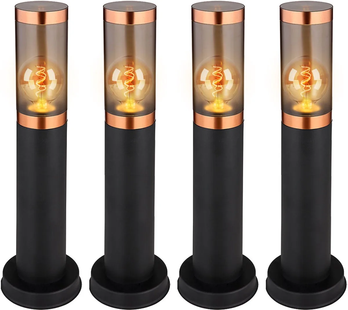 Vloerlamp Staande lamp balkon Vloerlamp buitenverlichting smoky copper Vloerlamp buiten, roestvrij staal kunststof, 1x E27, DxH 7,6x45 cm, set van 4 by Globo in Black – product photo