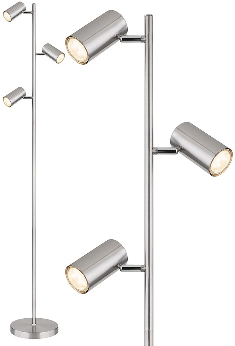 Vloerlamp vloerlamp 3 lampen zwenkbare vloerlamp woonkamer modern 3 vlammen, metaal, 3x GU10, LxBxH 25x23x154 cm van Globo in Zilver – productfoto