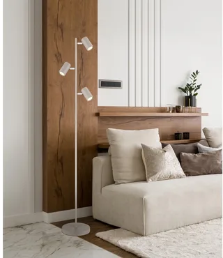 Vloerlamp vloerlamp 3 lampen zwenkbare vloerlamp woonkamer zandkleur wit 3 vlammen, metaal, 3x GU10, DxH 23x154 cm van Globo in Zand – productfoto 1 van 3