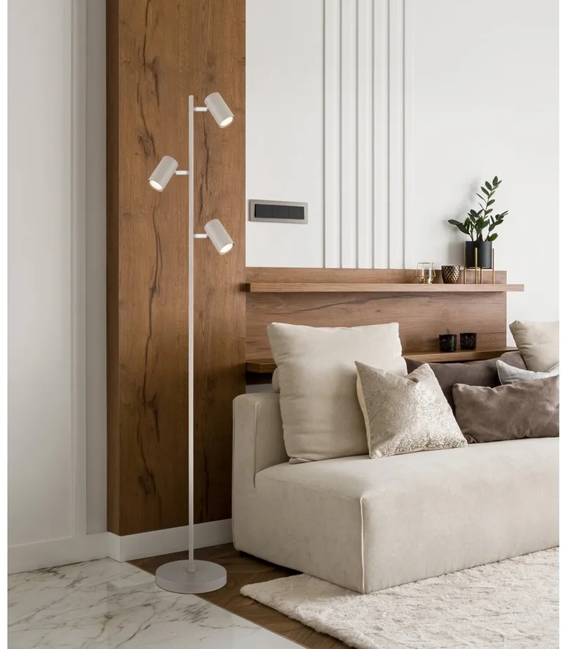 Vloerlamp vloerlamp 3 lampen zwenkbare vloerlamp woonkamer zandkleur wit 3 vlammen, metaal, 3x GU10, DxH 23x154 cm van Globo in Zand – productfoto 1 van 3