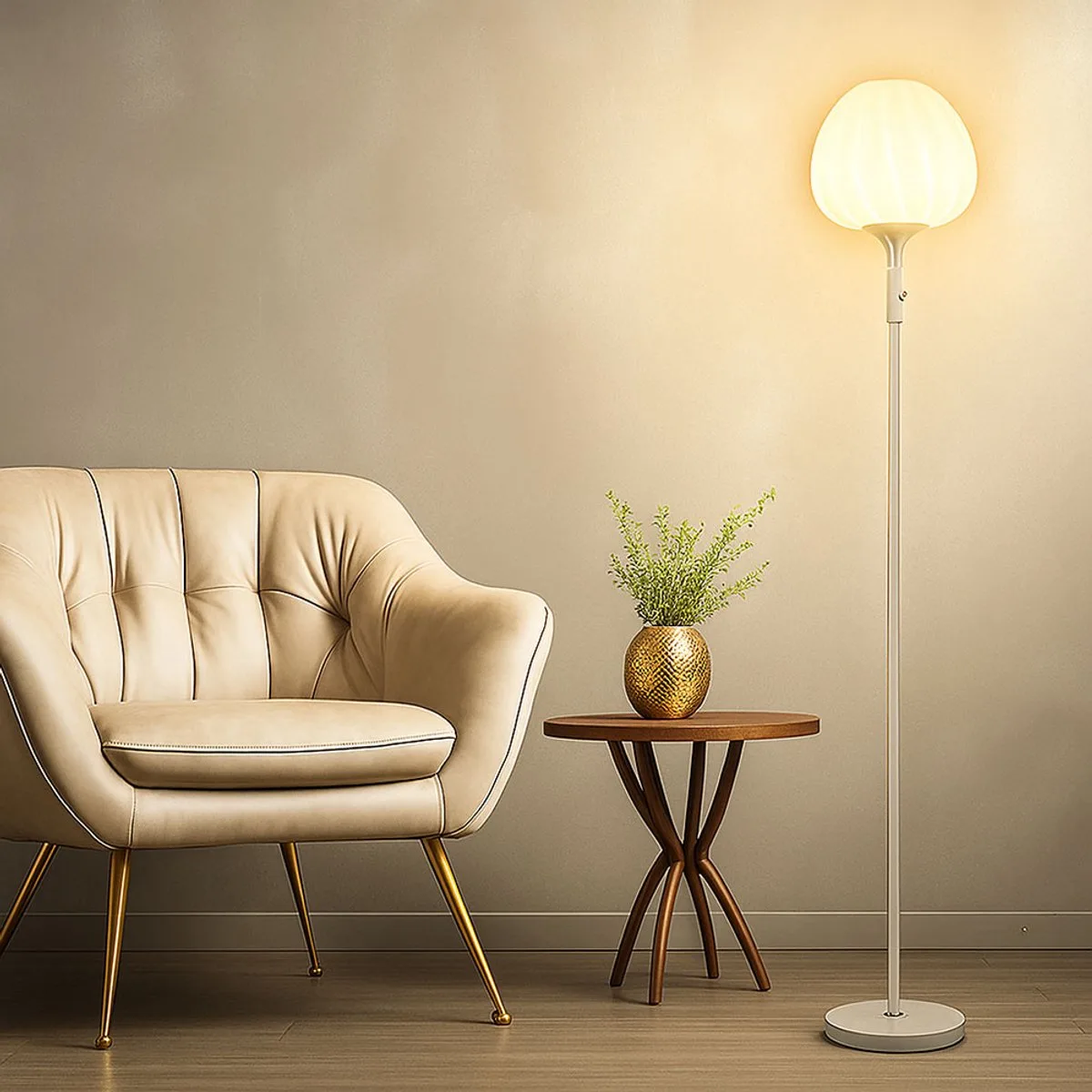 Vloerlamp wit woonkamerlamp glas vloerlamp opaal, groef design, 1x LED 9W 810Lm warm wit, DxH 29x165 cm de Globo en Blanc – photo produit