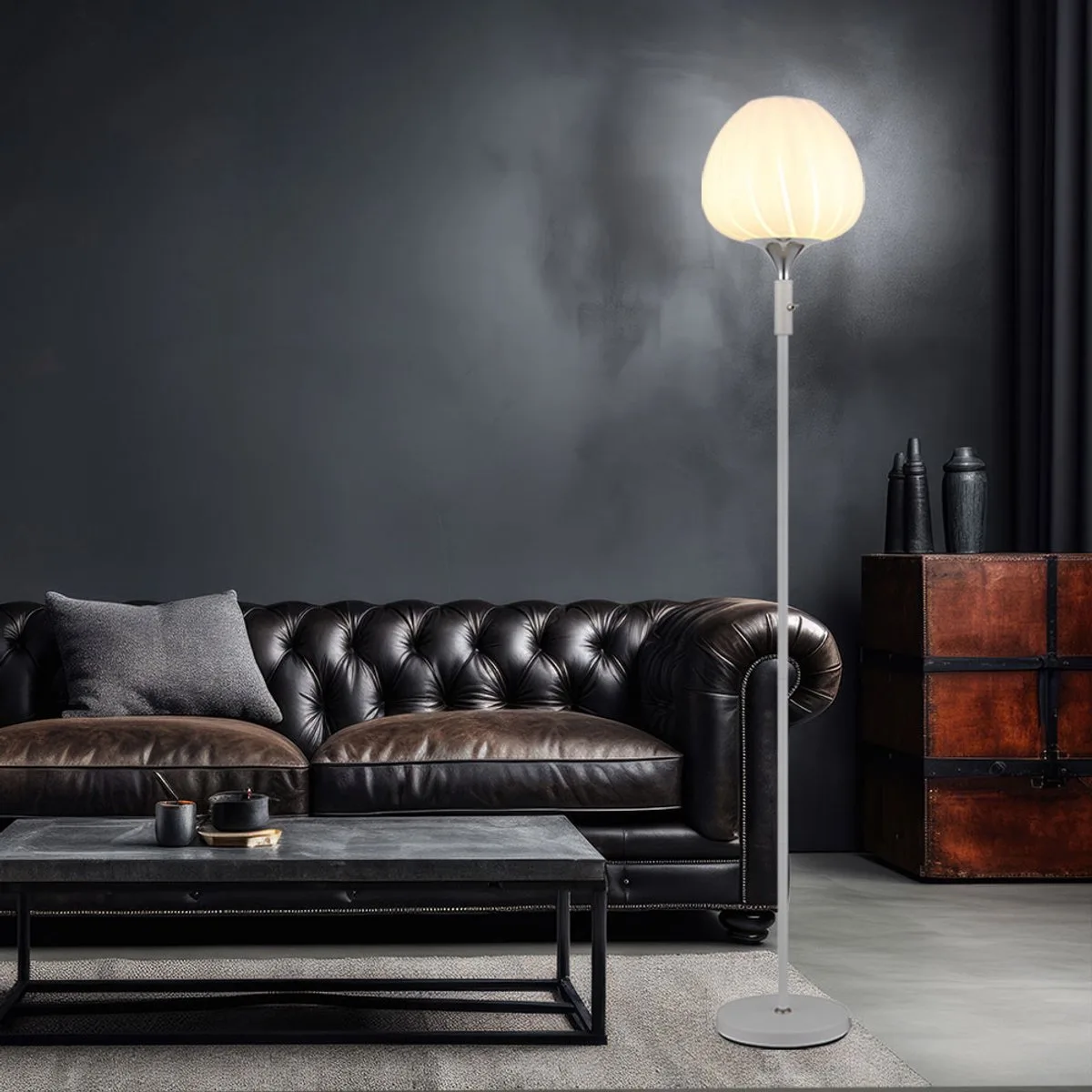 Vloerlamp woonkamerlamp glas vloerlamp opaal, groef design, 1x E27, DxH 29 x 165 cm van Globo in Wit – productfoto