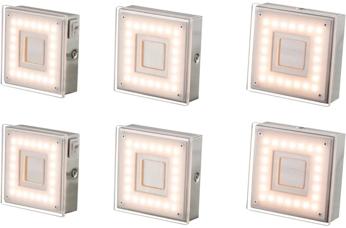 Wand opbouwlamp Binnen opbouwspot LED vlak hoekig Keuken LED onderkastlamp, met schakelaar, 1x 5 watt 360 lumen warm wit, LxH 9 x 3,1 cm, set van 6 de Globo en Argent – photo produit