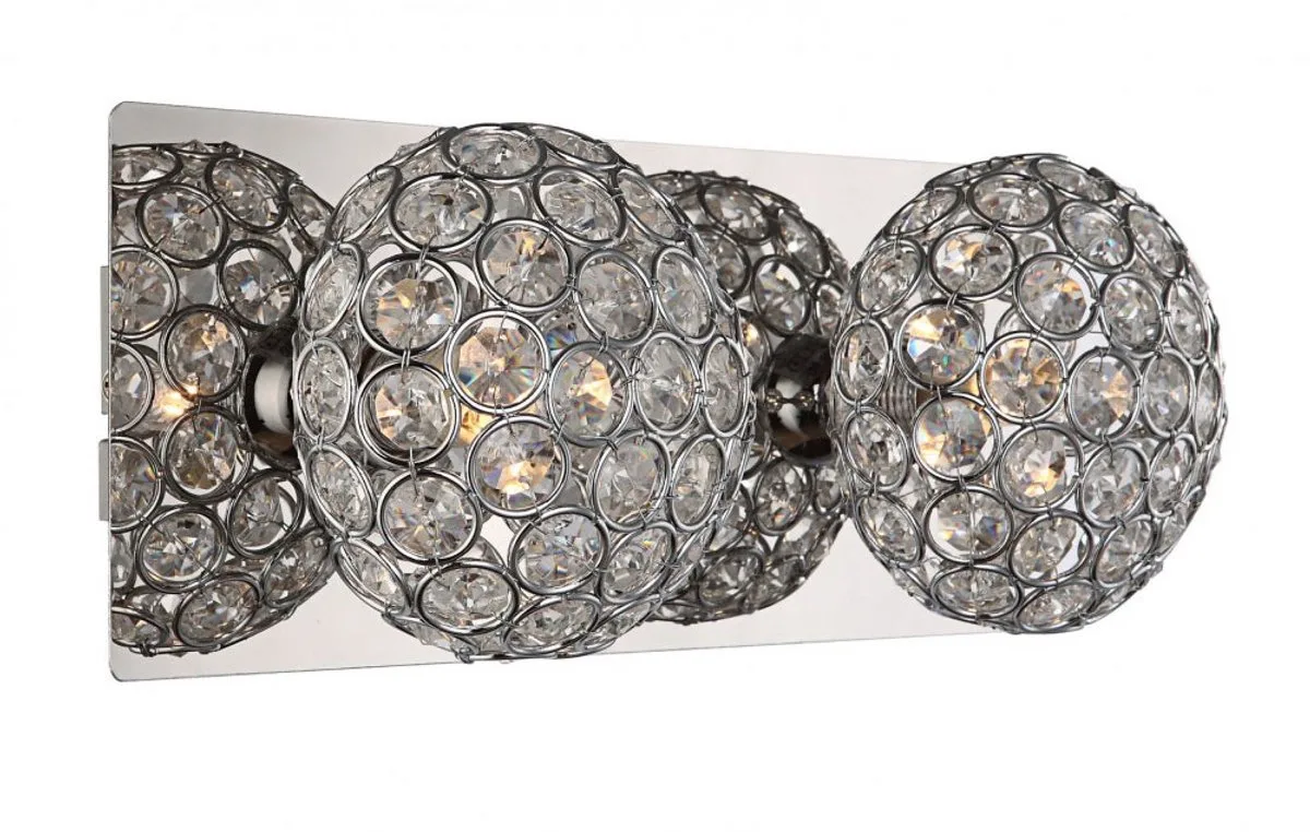 Wandlamp 2-vlam Woonkamerlamp Kristallen lichtbollen chroom, helder, 2x G9 fitting, LxBxH 29x11x12 cm de Globo en Argent – photo produit