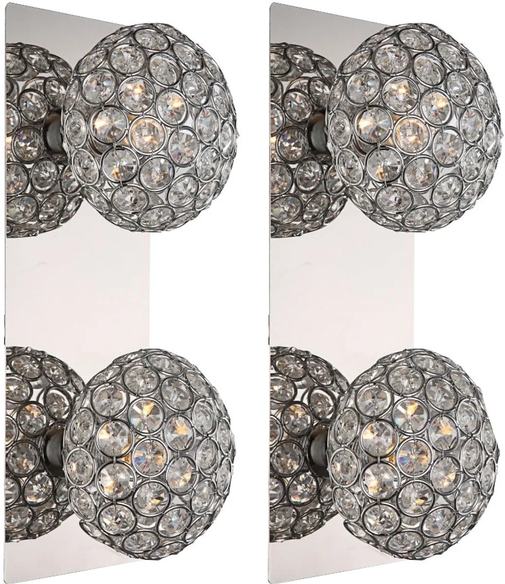 Wandlamp 2-vlam woonkamerlamp kristallen lichtbollen chroom, helder, 2x G9 fitting, LxBxH 29x11x12 cm, set van 2 van Globo in Zilver – productfoto