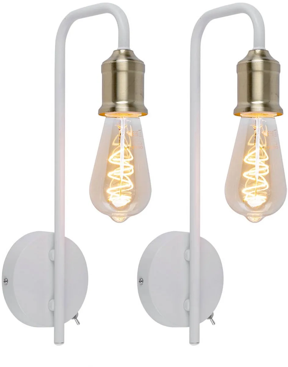 Wandlamp bedlamp slaapkamerlamp woonkamerlamp wandlamp met schakelaar, metaal messing E27, 10,5x36x16,5cm, set van 2 de Globo en Blanc – photo produit
