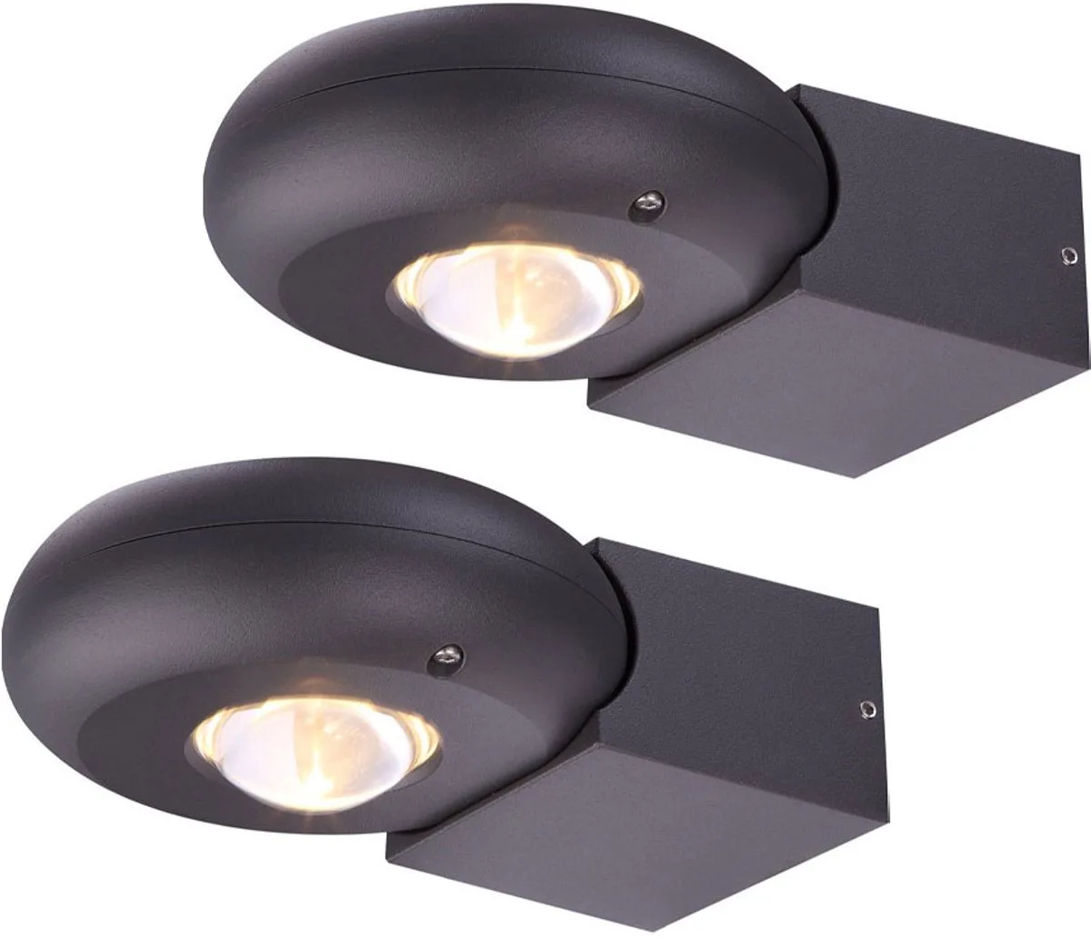 Wandlamp Buitenlamp Huis wandlamp Terras Up & Down verlichting helder, 2x LED 2.3W 410Lm warm wit, HxBxD 7.1x14x19.5cm, set van 2 von Globo in Grau – Produktfoto