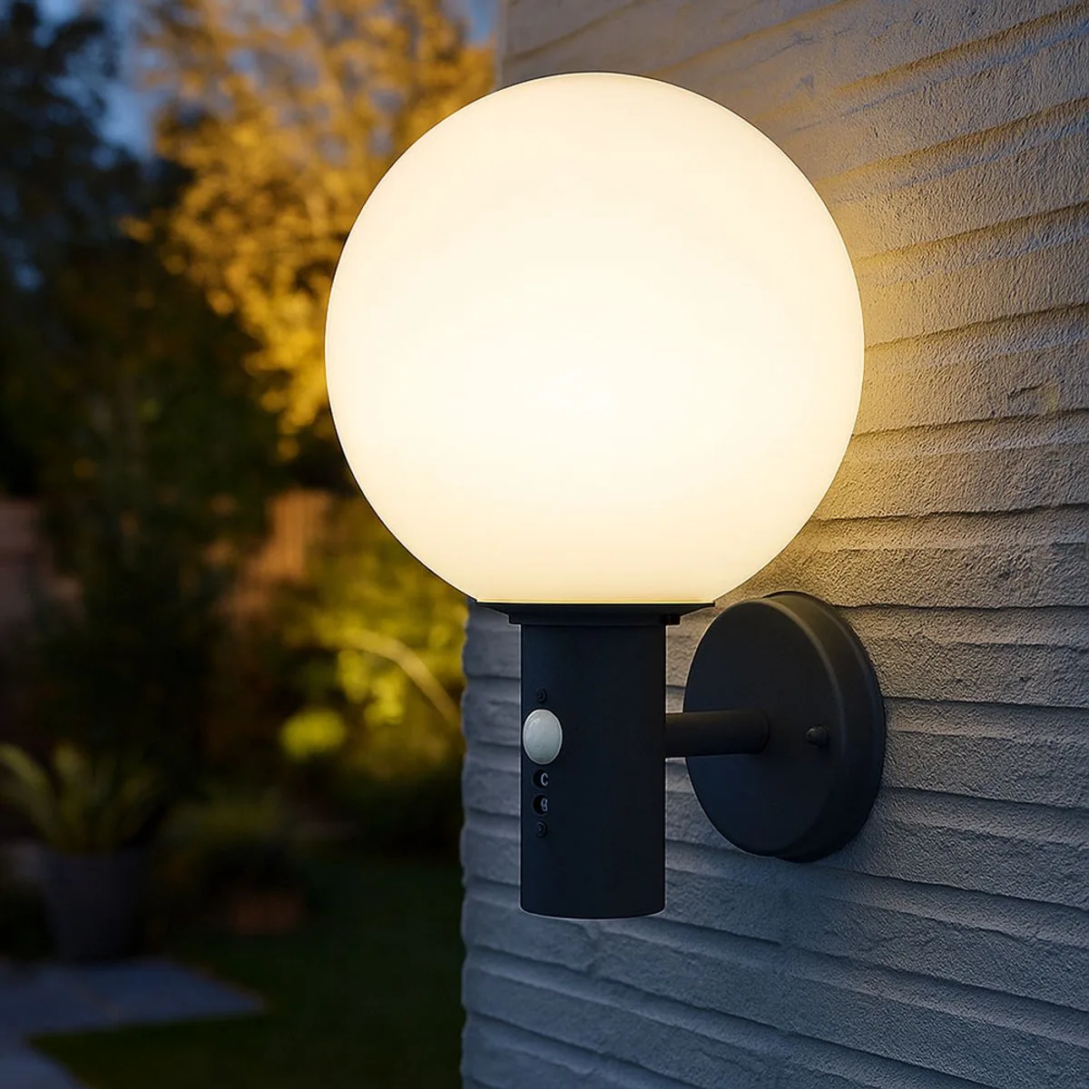 Wandlamp buitenlamp kogellamp weerbestendige LED huis wandlamp, bewegingsmelder glas roestvrij staal, LED 7W 806lm 2700K warm wit, DxH 25x37 cm de Globo en Anthracite – photo produit