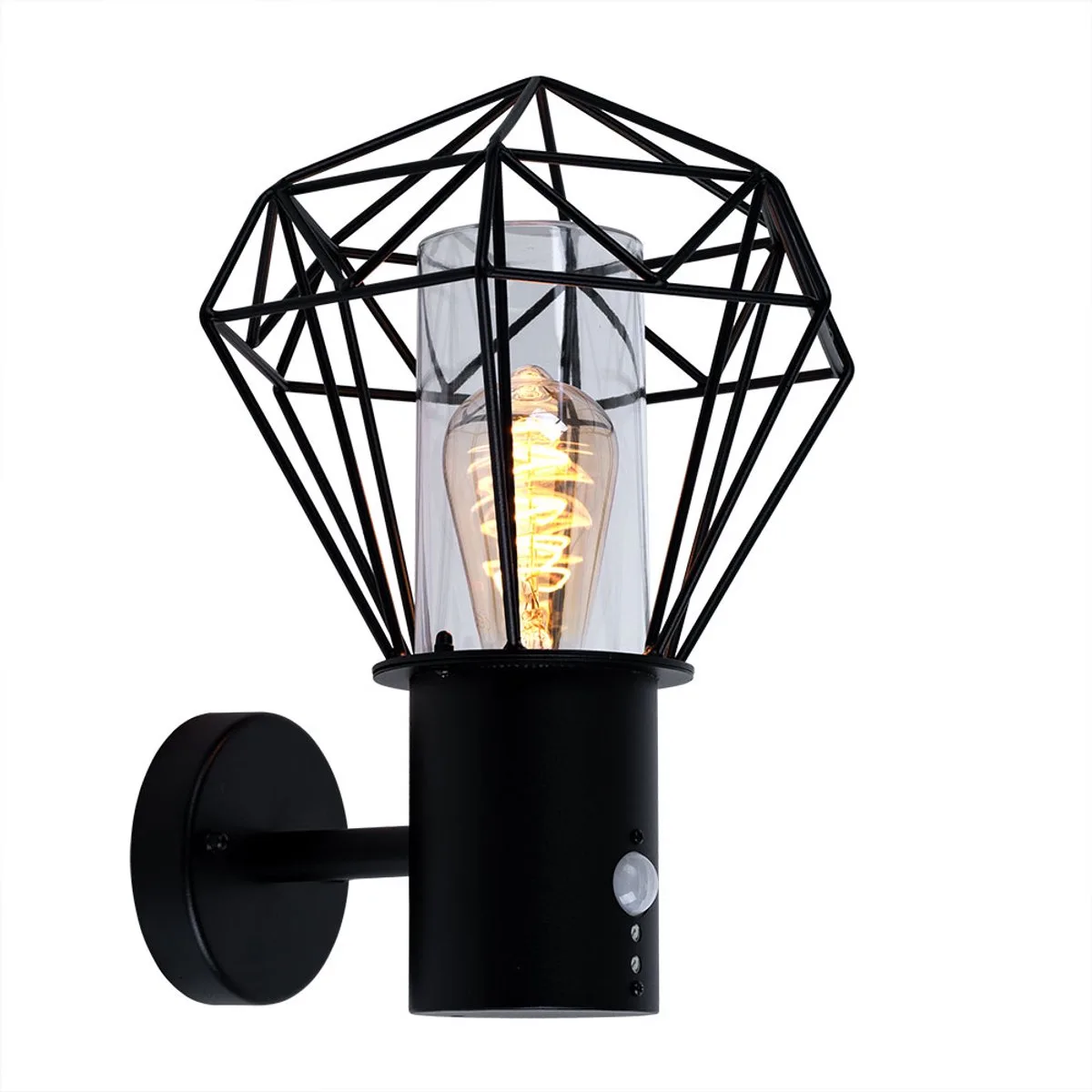 Wandlamp Buitenlamp LED wandlamp met bewegingsmelder Tuinlamp bewegingsmelder, ruitraster, 7W 806 lm warm wit, BxH 22,5x34 cm de Globo en Noir – photo produit