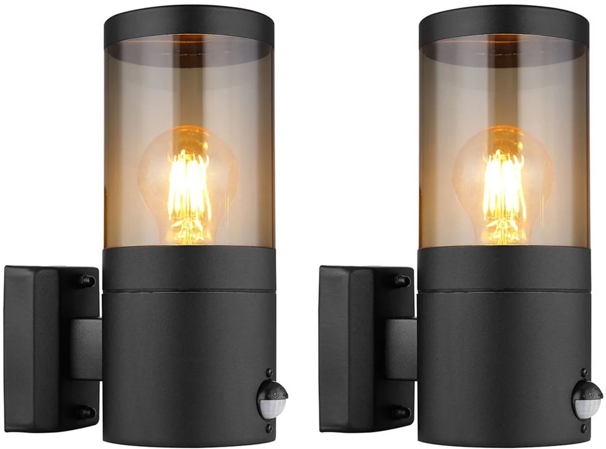 Wandlamp buitenlamp met bewegingsmelder tuinlamp gevellamp, IP44, roestvrij staal, black smoke, 1x E27, HxBxD 24,5x10,2x17cm, set van 2 von Globo in Schwarz – Produktfoto