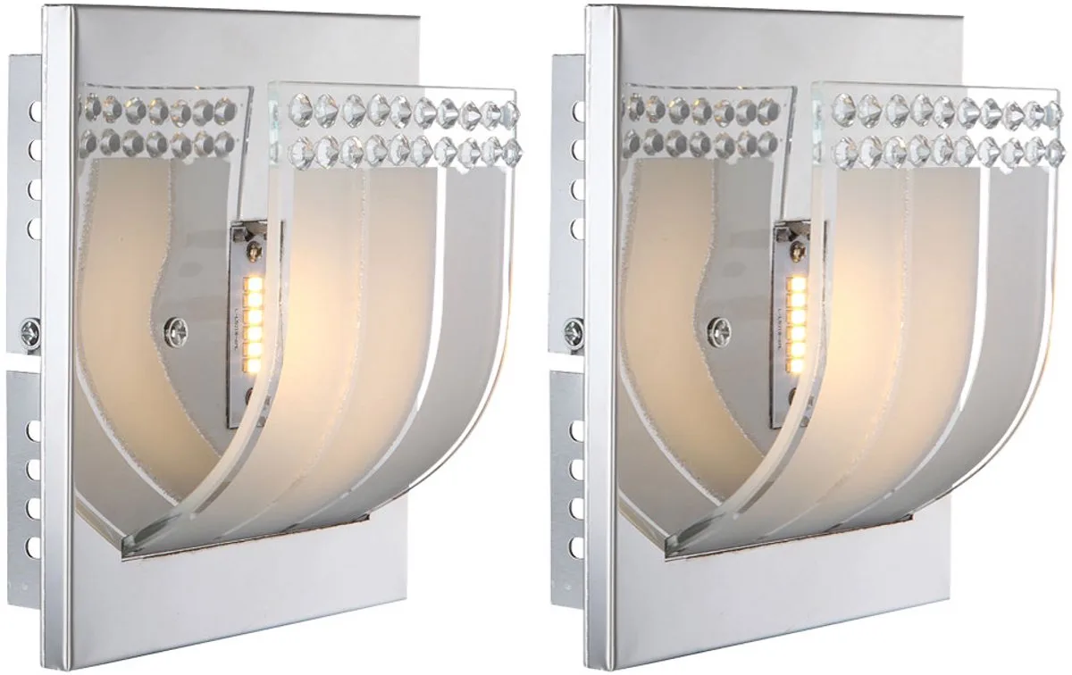 Wandlamp chroom glas LED wandlamp hallamp traplamp woonkamerlamp, 1x LED warm wit, DxH 16x9 cm, set van 2 von Globo in Silber – Produktfoto