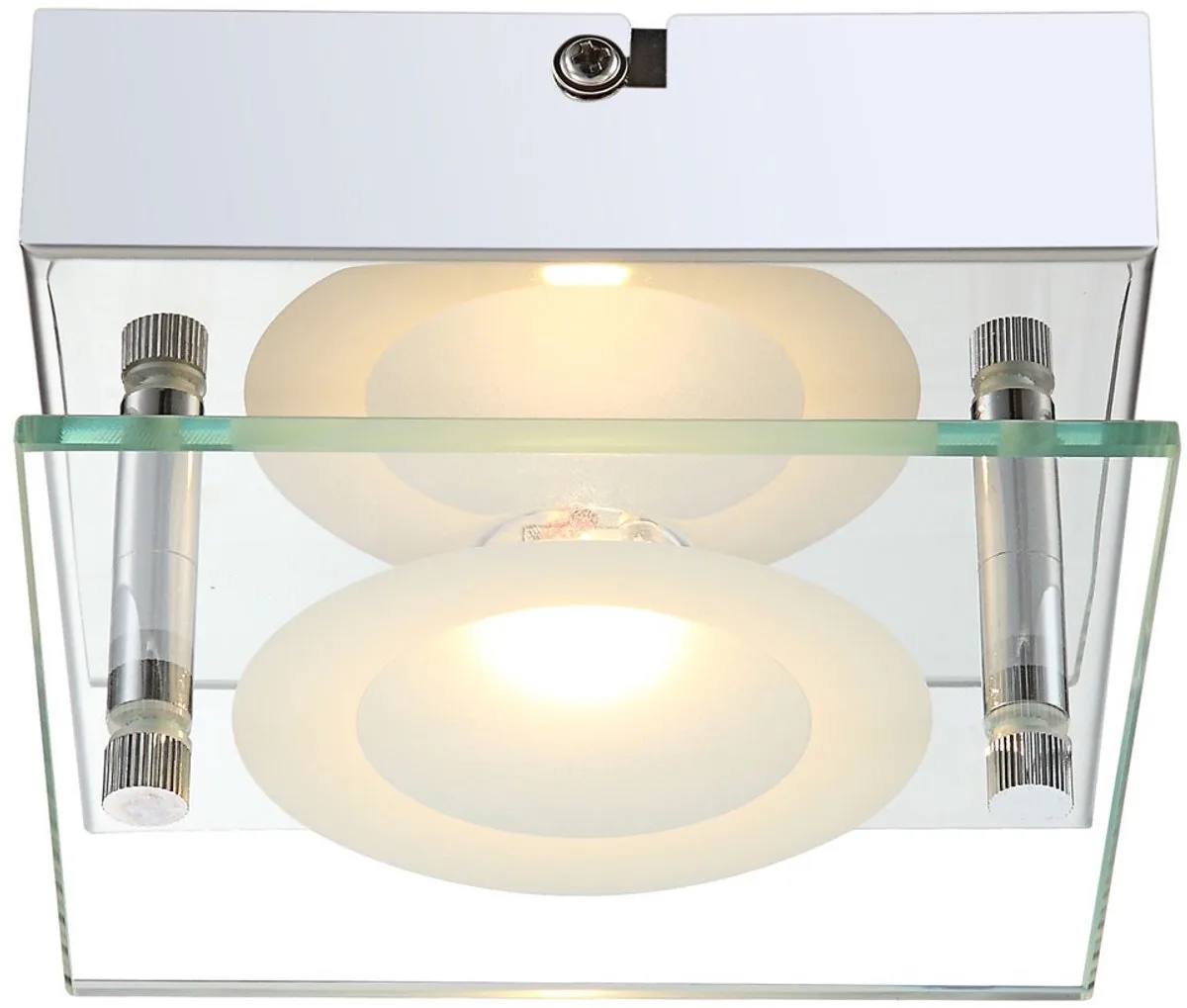 Wandlamp chroom LED wandlamp slaapkamerlamp halverlichting, helder gesatineerd glas, 5W 360lm 3000K, LxBxH 12,5x12,5x6,5 cm de Globo en Duidelijk – photo produit