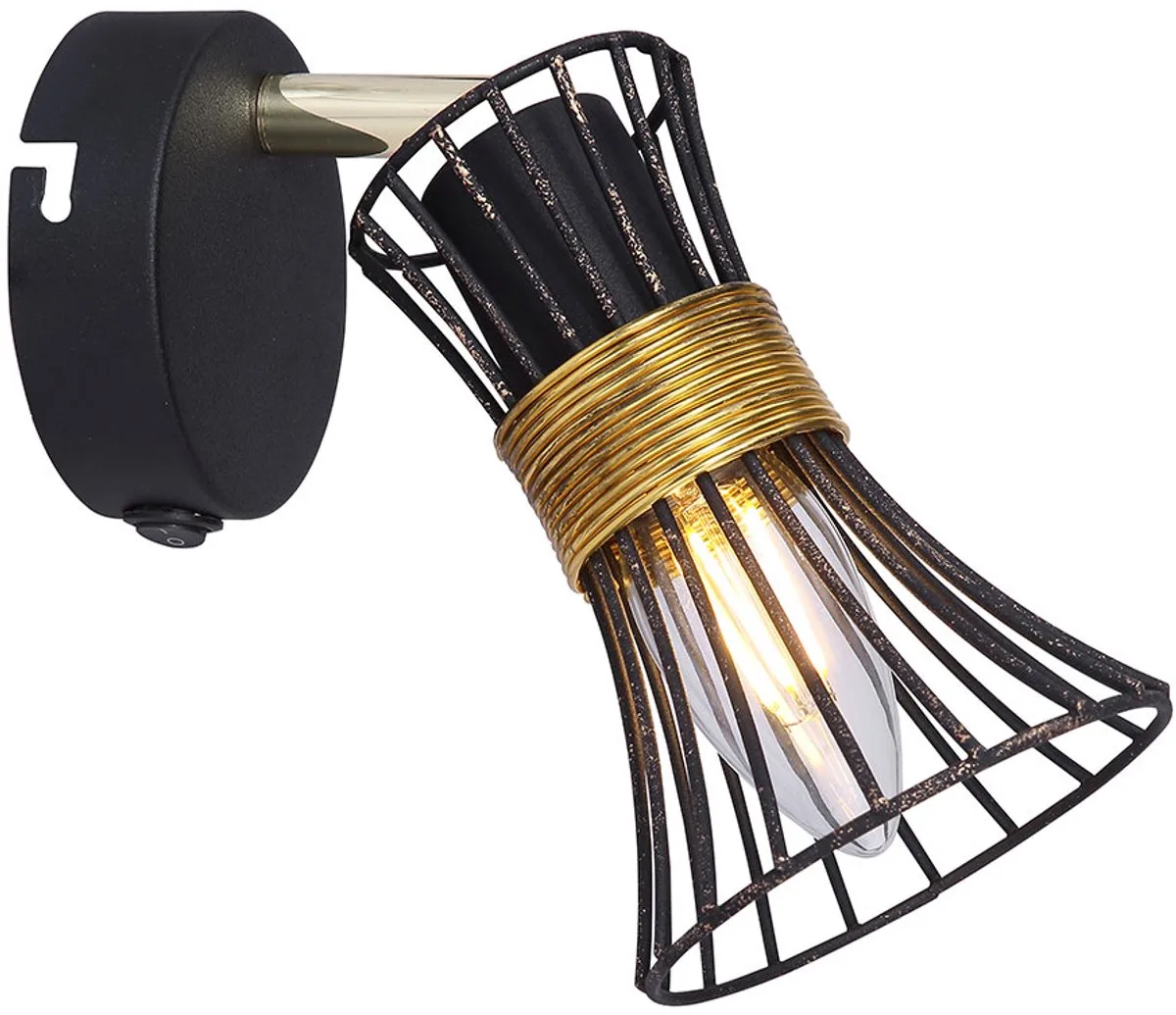 Wandlamp Eetkamerlamp Spot verstelbaar goudkleurig, metaal, 1x E14 fitting, BxH 9x15,5 cm van Globo in Zwart – productfoto