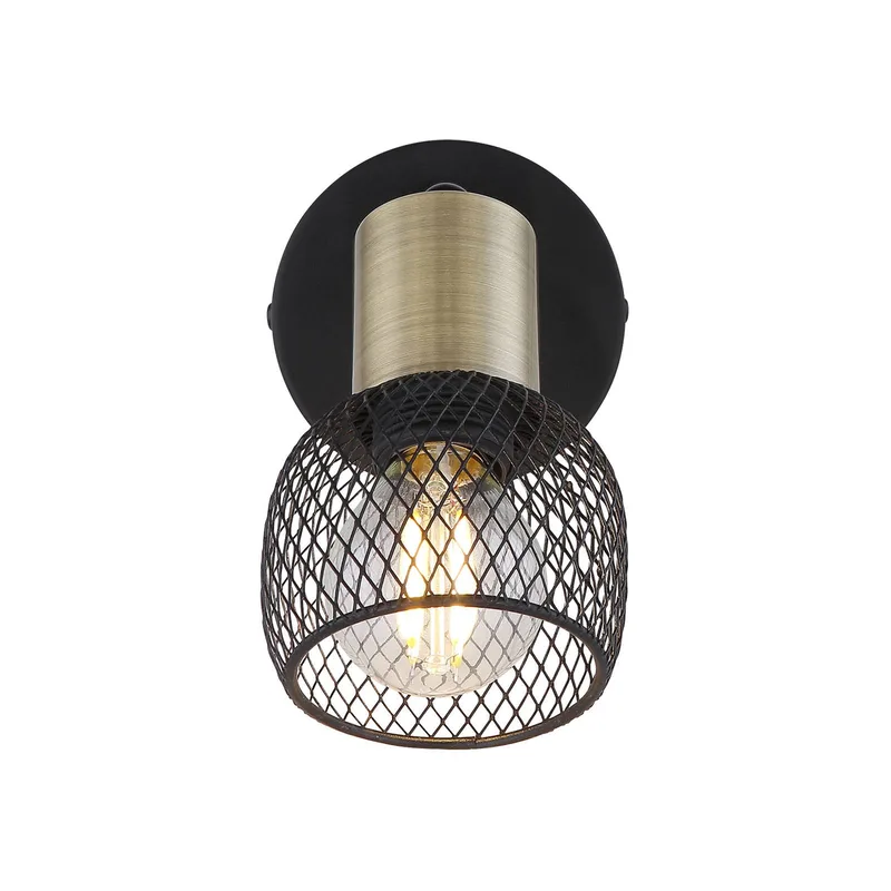 Wandlamp Fiastra, zwart/oudmessing van Globo in Zwart, Oud-messing – productfoto