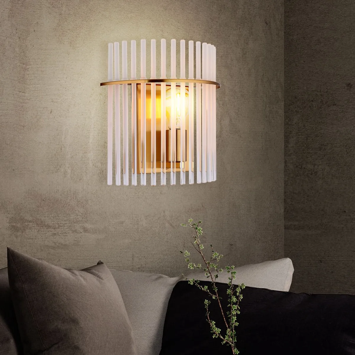 Wandlamp glazen staven woonkamerlamp opaal wandlamp slaapkamer, metaal, LED 7W 806Lm warm wit, LxBxH 12,5x25x26 cm fra Globo i Guld – produktbillede