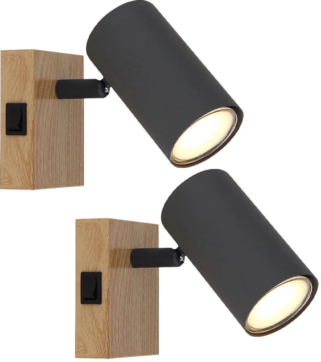 Wandlamp Houten lamp Woonkamerlamp bruin, met verstelbare spot, metaal zwart grafietbruin, 1x GU10, BxH 7x10 cm, set van 2 von Globo in Grau – Produktfoto
