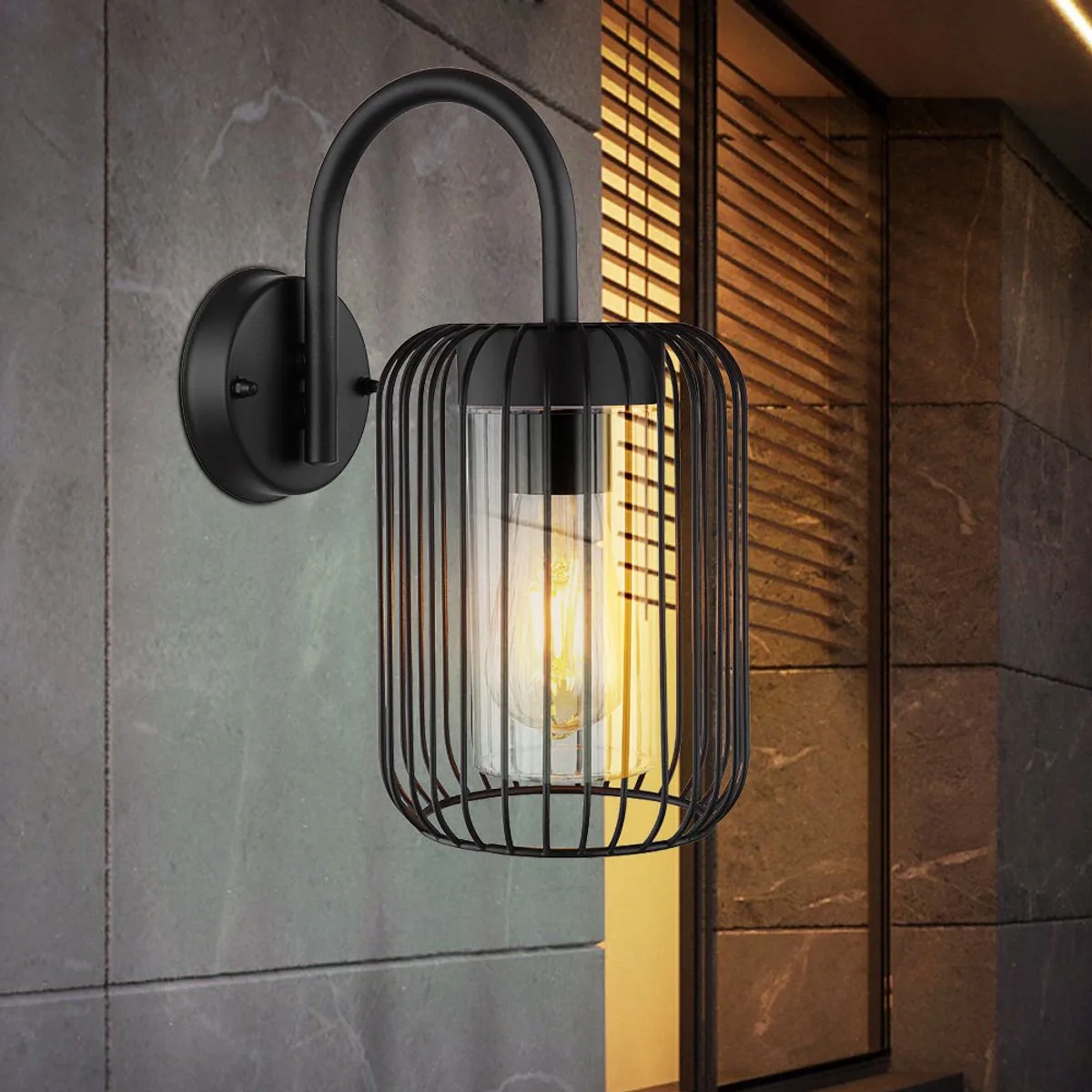 Wandlamp huis buitenwandlamp RVS lantaarn terraslamp tuinlamp, kunststof metaal, 1x E27 fitting, BxH 16x32,5 cm från Globo i Svart – produktbild