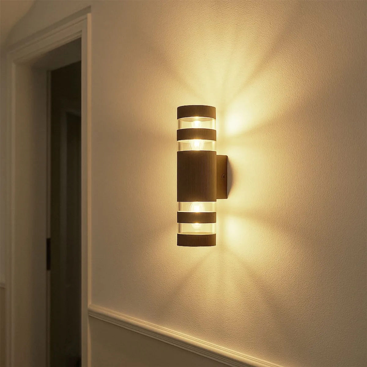 Wandlamp inside Wandlamp Up Down Wandlamp bronskleurig 2 vlammen, glas, kunststof, 2x E27 fitting, HxBxD 22x6,5x9,5 cm fra Globo i Bronze – produktbillede