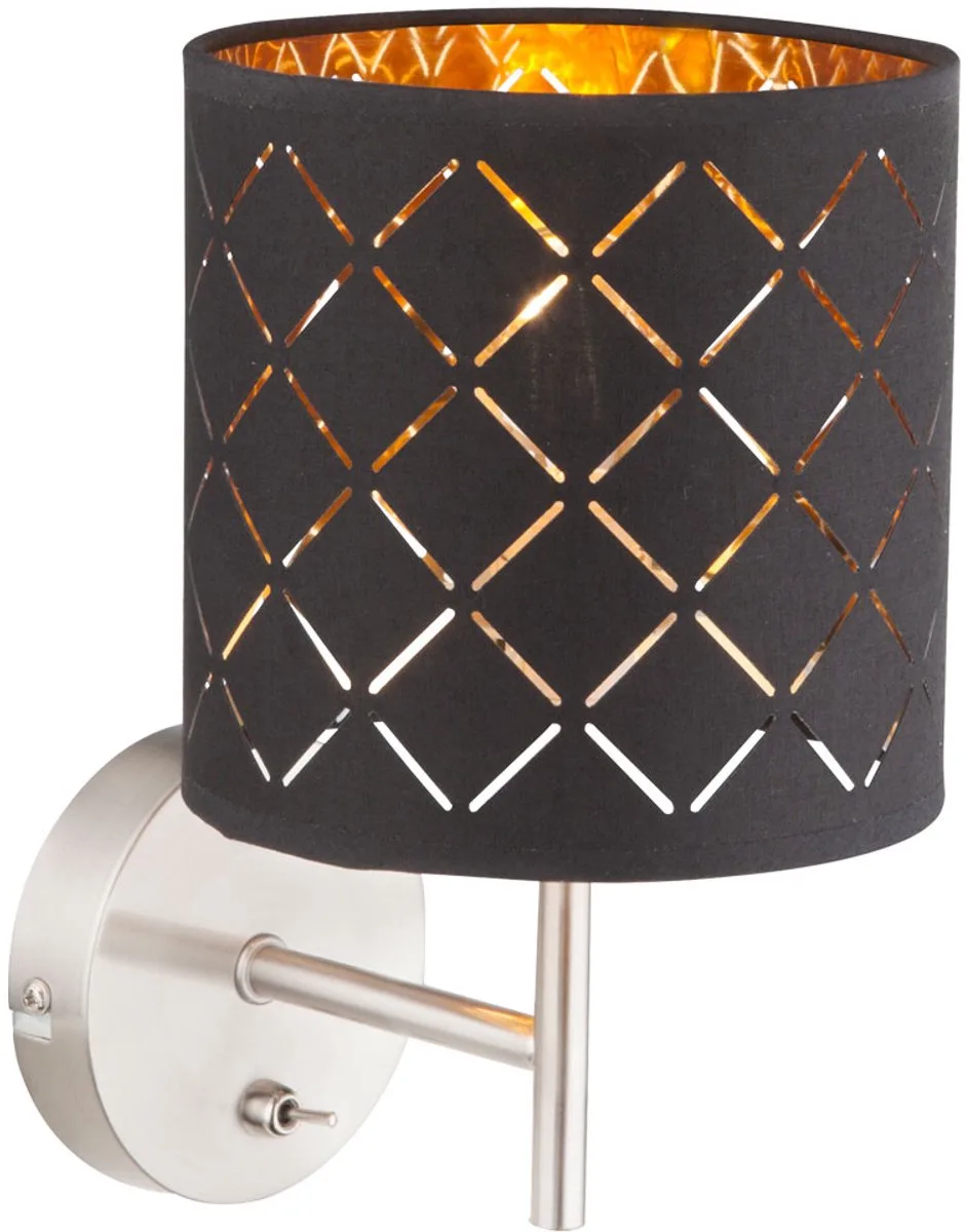 Wandlamp Kaplamp Nachtlamp Slaapkamerlamp Woonkamerlamp Ganglamp, textielen kap goud, 1x E14 fitting, HxB 26x19cm by Globo in Black – product photo