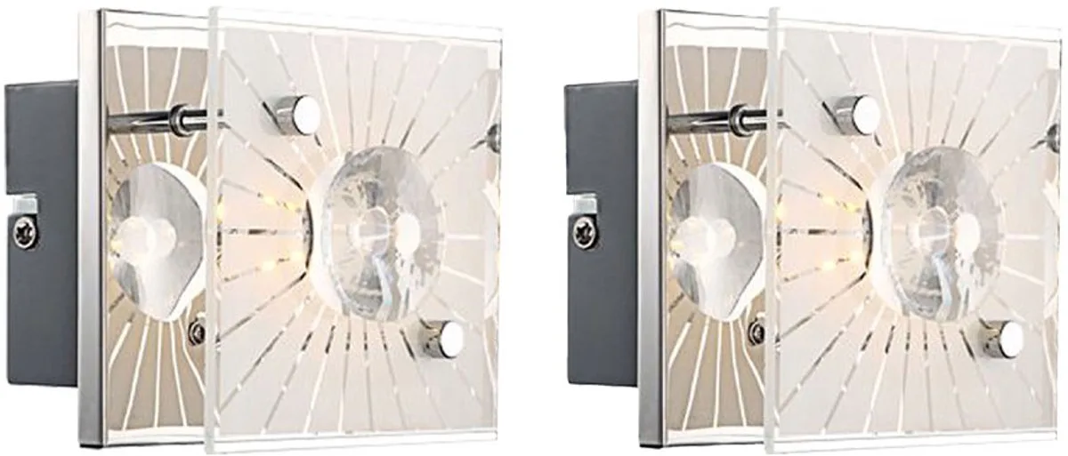 Wandlamp kristalglas met motief chroom, LED 4W 320Lm warm wit, BxH 11x10 cm, set van 2 de Globo en Argent – photo produit