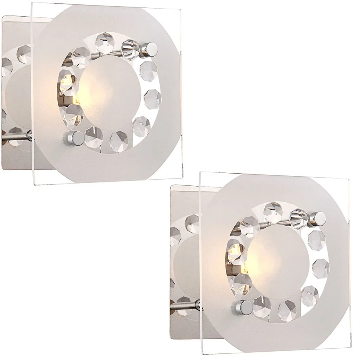 Wandlamp kristallen lamp glas woonkamerlamp hallamp chroom, K5 kristallen, LxBxH 12x12x9 cm, set van 2 de Globo en Argent – photo produit