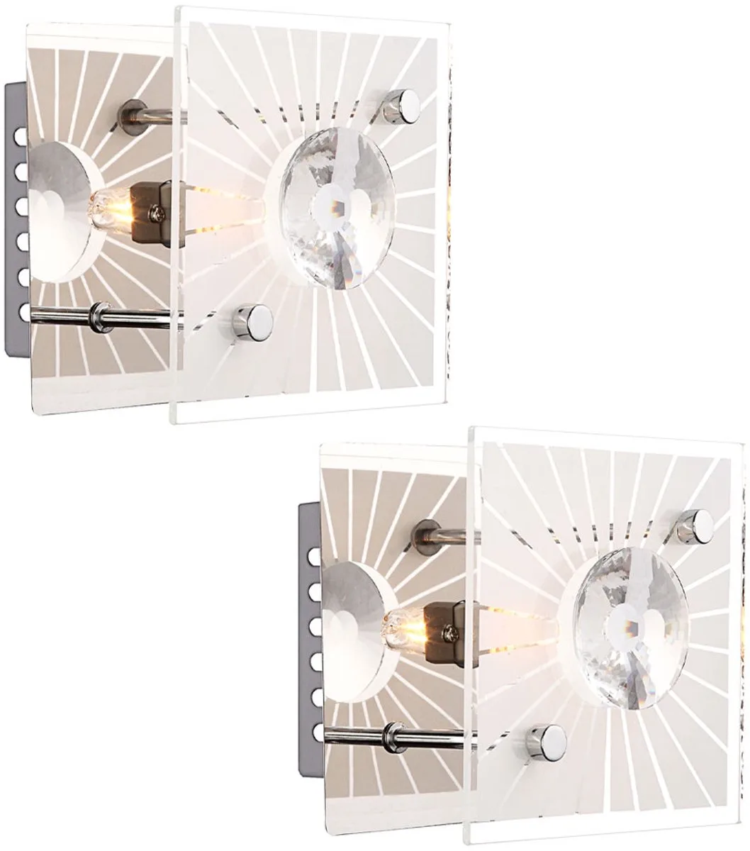Wandlamp Kristallen lamp Glazen lamp Ganglamp, metaal satijn chroom kristallen helder, 1x G9 fitting, HxBxL 10x11x11cm, set van 2 de Globo en Argent – photo produit