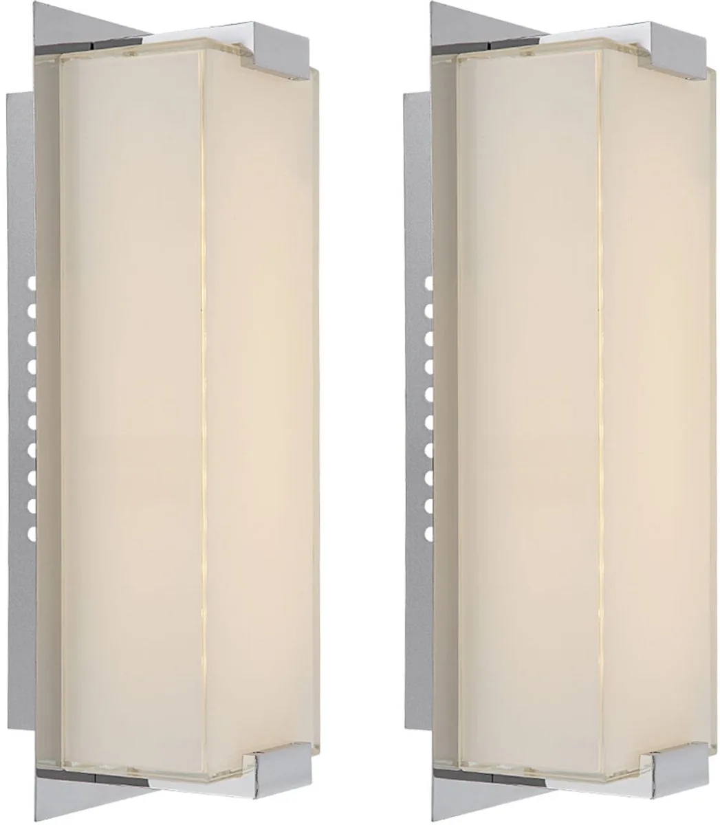 Wandlamp LED halverlichting traplamp chroom wandlamp slaapkamer, gesatineerd glas. 6W 470lm warm wit, BxH 11x28 m, set van 2 von Globo in Silber – Produktfoto
