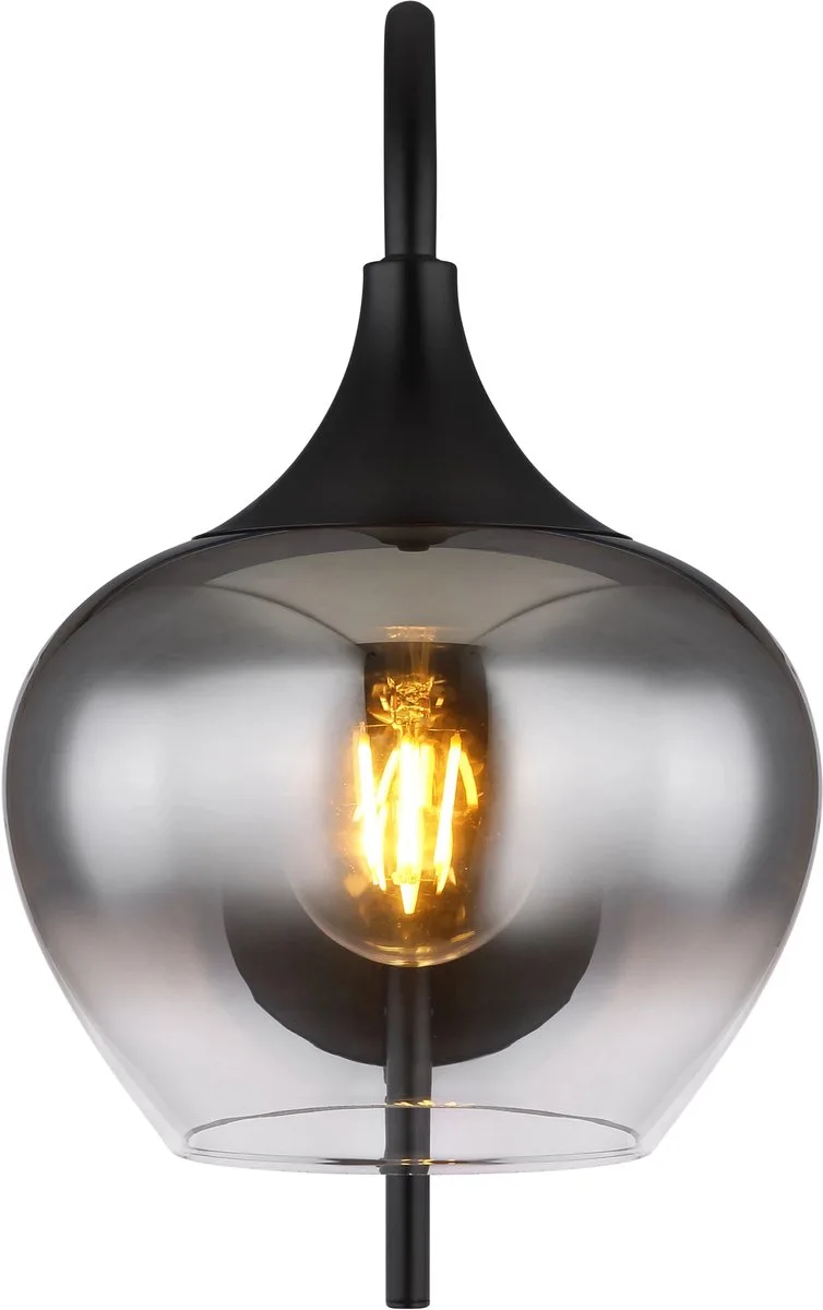 Wandlamp - MAXY - glas metaal smoke glas - bedlampje - E27 - 15548W de Globo en Noir – photo produit