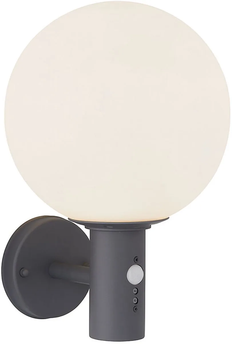 Wandlamp met bewegingsmelder buitenlamp bollamp sensor LED huis wandlamp, glas roestvrij staal, LED 7W 806lm 2700K warm wit, DxH 25x37 cm fra Globo i Antracit – produktbillede