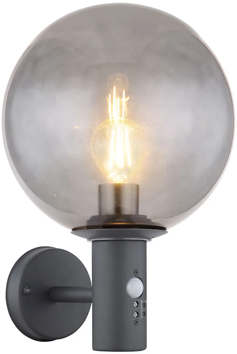 Wandlamp met bewegingsmelder Buitenlamp met House Buitenverlichting roestvrij staal, globe, 1x E27, LxBxH 26,5x25x37 cm fra Globo i Antracit – produktbillede