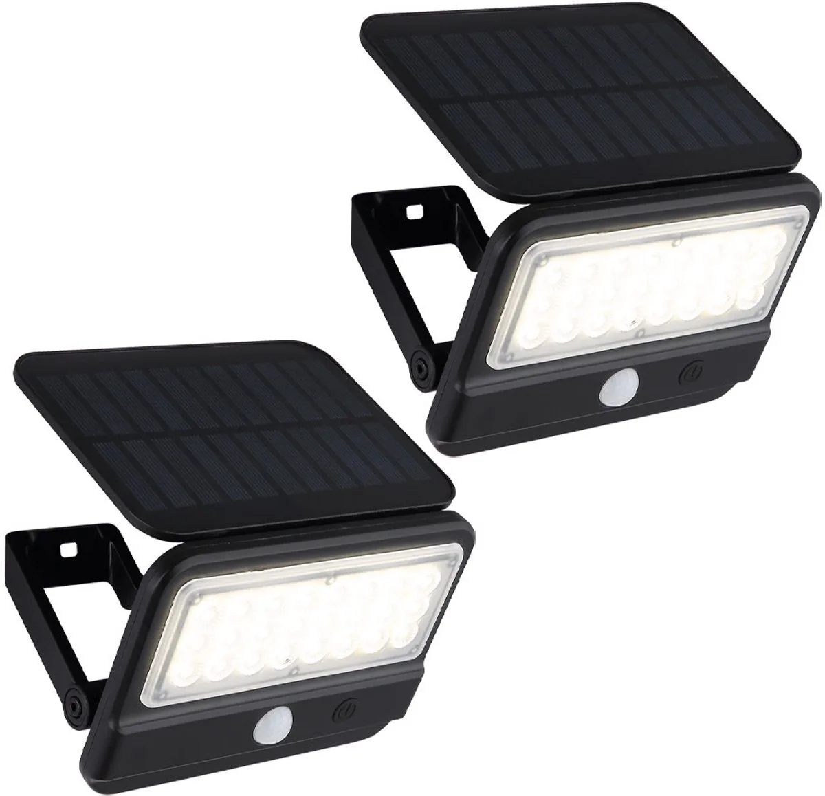 Wandlamp met bewegingsmelder LED solarlamp voordeurlamp tuinlamp, 1x LED 400lm neutraal wit, BxH 14,4x10,4 cm, set van 2 de Globo en Noir – photo produit