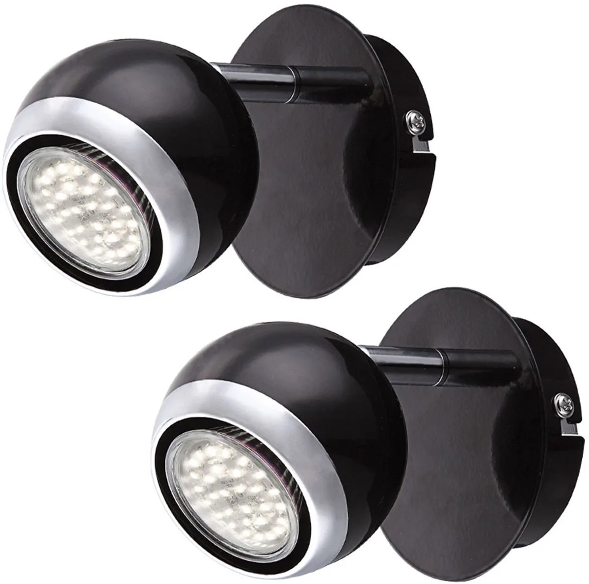 Wandlamp metaal chroom wandspot verstelbare LED spot, beweegbare spot, zwarte ring design, 1x LED 3W 250 lm warm wit, H 11,5 cm, set van 2 von Globo in Schwarz – Produktfoto