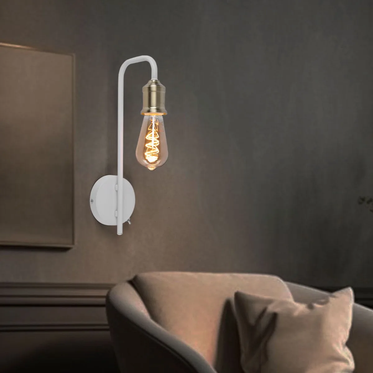 Wandlamp metaal messing met schakelaar, 1x E27 IP20, 10,5x36x16,5cm, hal trap woonkamer slaapkamer fra Globo i Hvid – produktbillede