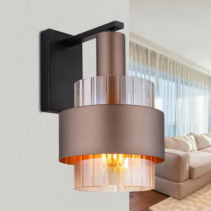 Wandlamp Milley, hoogte 30 cm, bronskleurig, metaal von Globo in Bronskleurig, Amberkleurig, Helder, Schwarz – Produktfoto