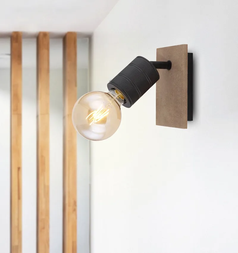 Wandlamp Modern interieur - H:17cm - E27 - Voor Binnen - Hout - Wandlampen - Slaapkamer - Woonkamer de Globo en Marron – photo produit