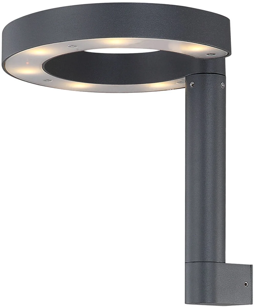 Wandlamp outdoor LED wandlamp aluminium kunststof verlichting outdoor satijn grijs, ring design, 1x LED 6 watt 280 lumen warm wit, HxBxD 20x22x22,5 cm von Globo in Anthrazit – Produktfoto