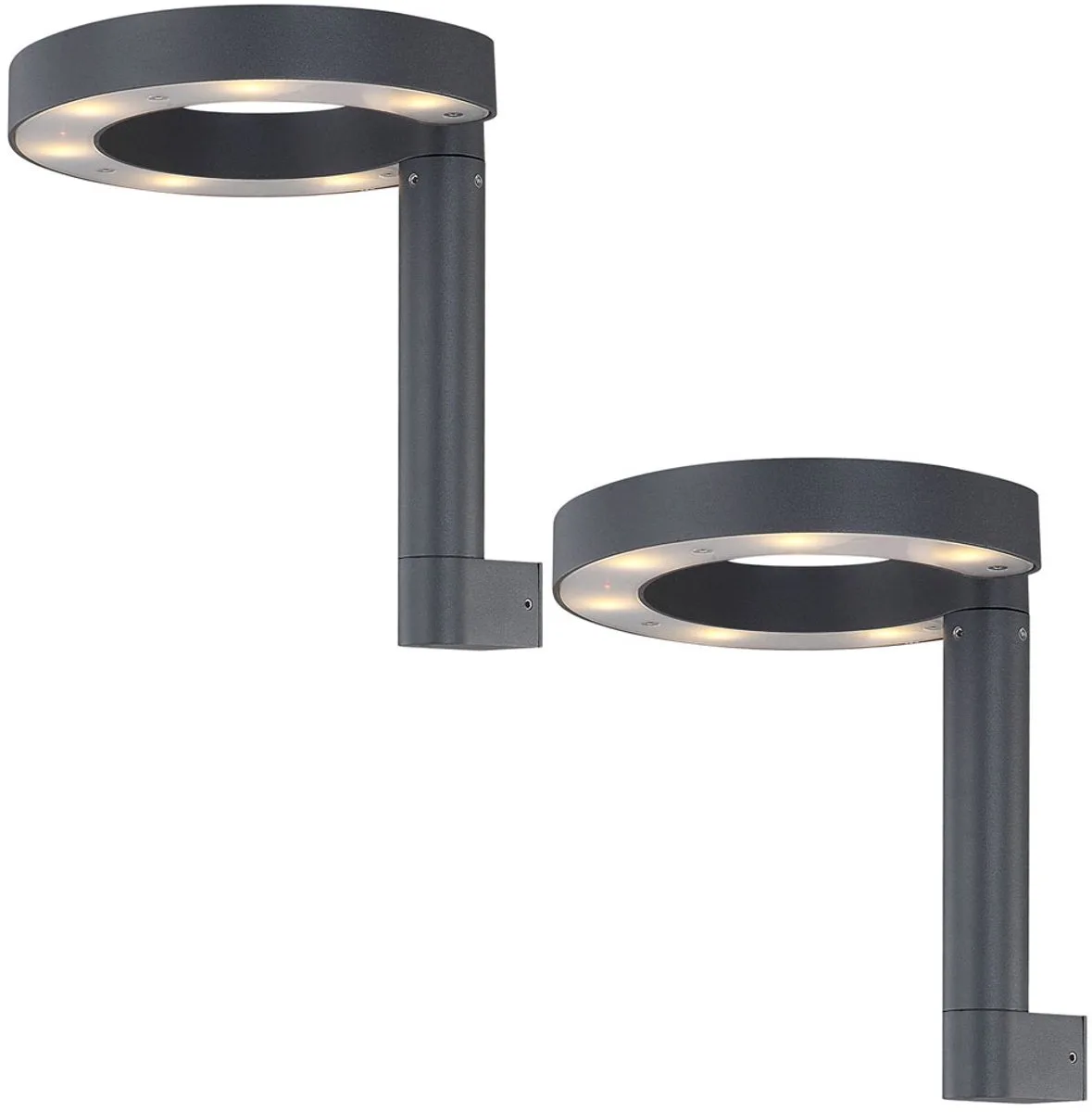 Wandlamp outdoor LED wandlamp aluminium kunststof verlichting outdoor satijn grijs, ring design, 1x LED 6W 280Lm warm wit, HxBxD 20x22x22,5 cm, set van 2 von Globo in Anthrazit – Produktfoto