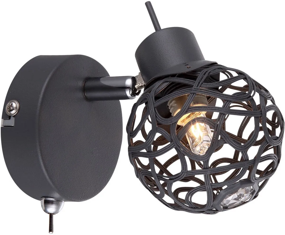 Wandlamp slaapkamer bedlamp zwart leeslamp woonkamerlamp met beweegbare spot, metaal, zwart, 1x G9, BxH 8x13 cm de Globo en Noir – photo produit