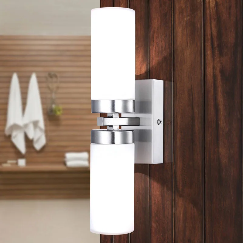 Wandlamp Space, nikkel, 2-lamps, IP44 fra Globo i Mat nikkel, Gesatineerd opaal – produktbillede