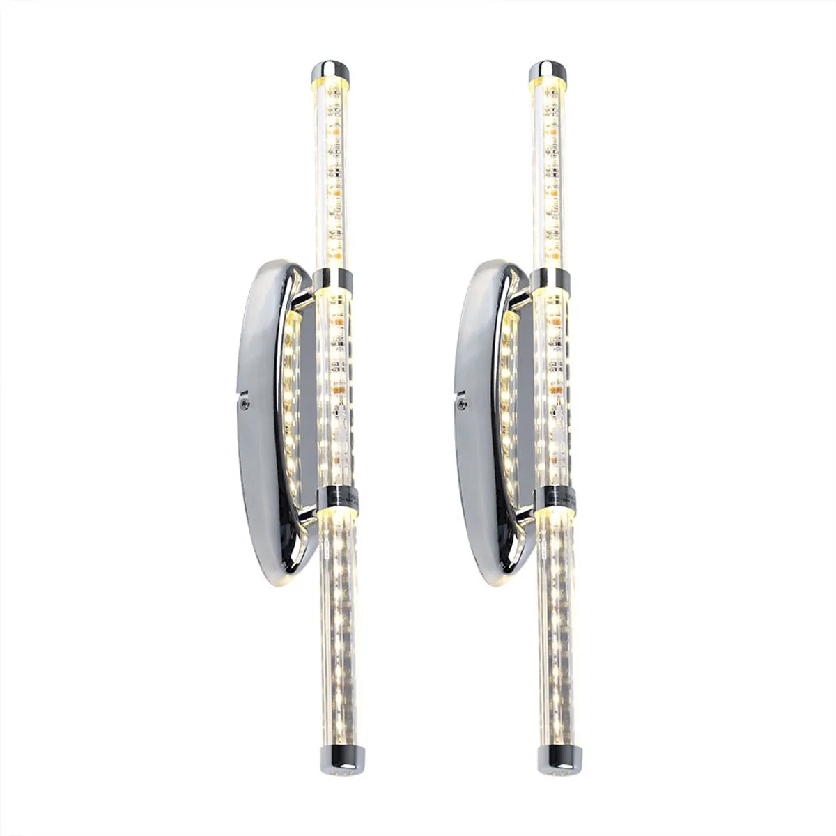 Wandlamp, spiegellamp, slaapkamerlamp, woonkamerlamp, ruw vormgegeven, chroom blank, 1x LED 10 W 700 lm 3200 K, HxB 50x7 cm, set van 2 von Globo in Silber – Produktfoto