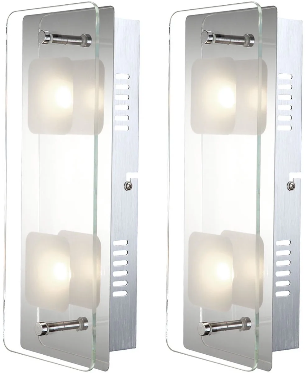 Wandlamp wandlamp hallamp woonkamerlamp schakelbaar slaapkamer, metaal glas, 2x LED 3000K, LxBxH 28x12x6,2 cm, set van 2 de Globo en Argent – photo produit