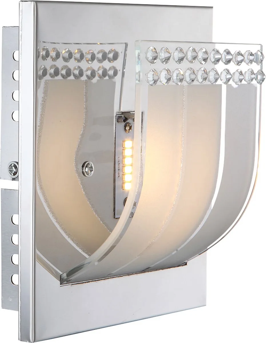 Wandlamp Wandlamp Nachtlamp Slaapkamerlamp Kristallen lamp lamp, glaskristallen helder gesatineerd, 1x LED 3W 300Lm warm wit, DxH 16x9cm de Globo en Argent – photo produit