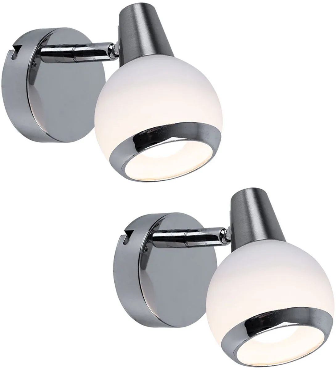 Wandlamp Wandlamp Slaapkamerlamp LED glas chroom Wandspot, opaal, 1x LED 3W 300Lm 3000K, BxH 8x11,5 cm, set van 2 de Globo en Argent – photo produit