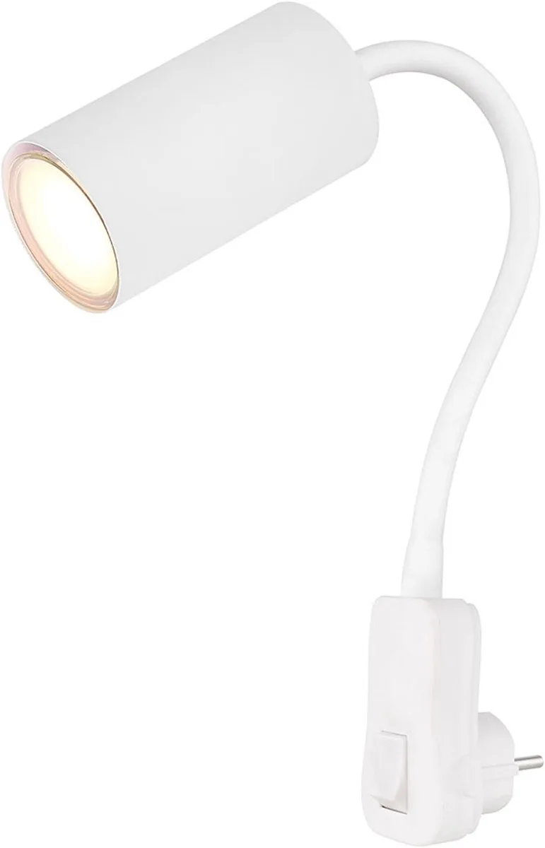 Wandlamp wandlamp slaapkamerlamp, leeslamp met stekker, ganglamp, beweegbare arm, flexospot, metaal, GU10 fitting, DxH 5,5x43 cm de Globo en Blanc – photo produit