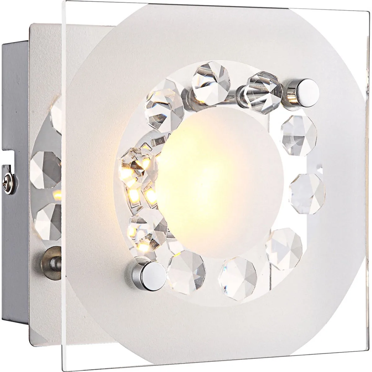 Wandlamp Wandlamp Slaapkamerlamp Spotverlichting Woonkamer, kristal decor K5 kristallen, helder chroom glas, 1x LED 4W 320Lm 3100K, HxLxB 9,5x12x12 cm fra Globo i Sølv – produktbillede