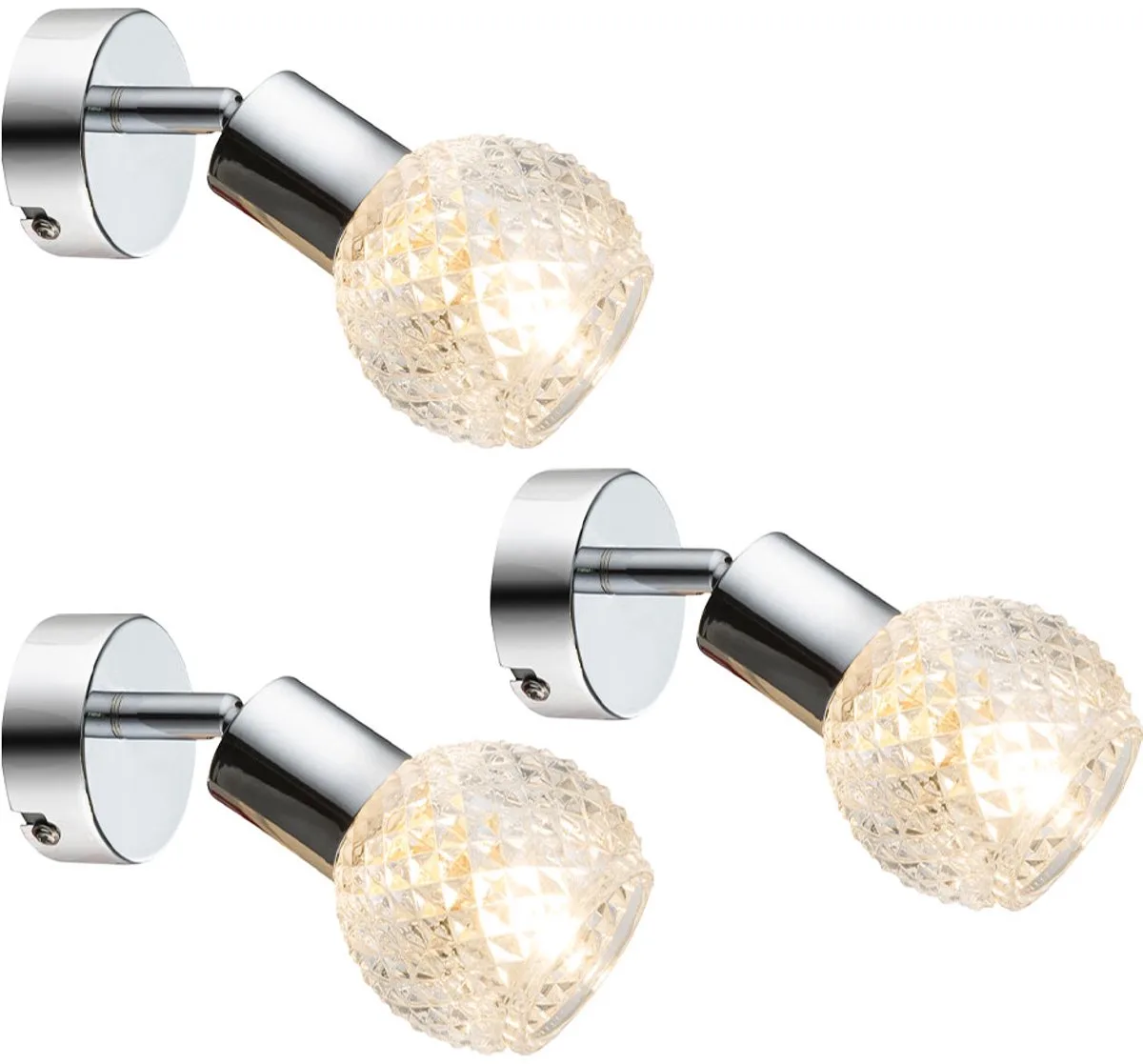 Wandlamp wandlamp spot spot wandspot hallamp, beweegbare spot, chroom glas wit, 1x E14 fitting, HxBxA 15,5x8x17cm, set van 3 de Globo en Argent – photo produit