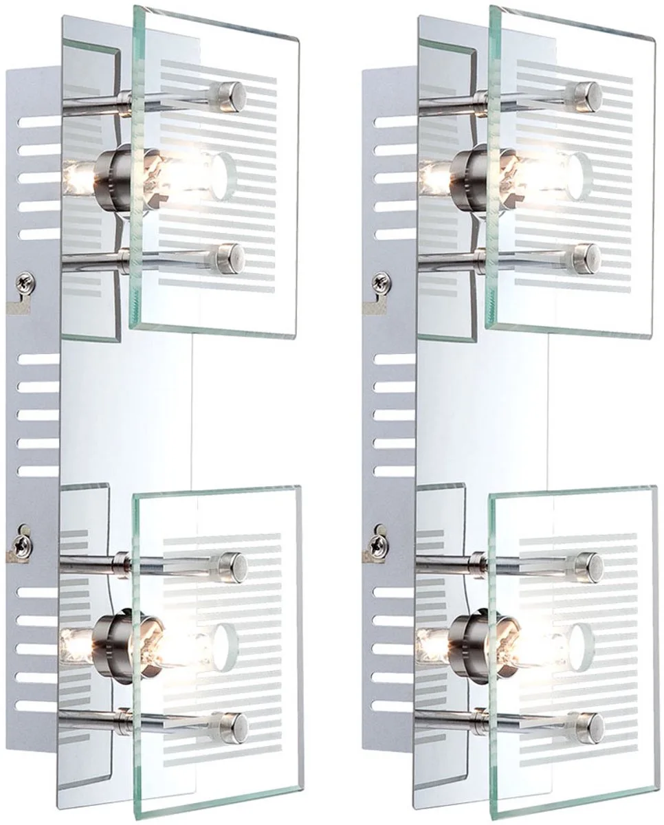 Wandlamp Wandlamp Spotlamp Ganglamp, 2 vlammen, glasplaat wit gestreept chroom, G9 fitting, LxBxH 25x10x7.5cm, set van 2 von Globo in Silber – Produktfoto