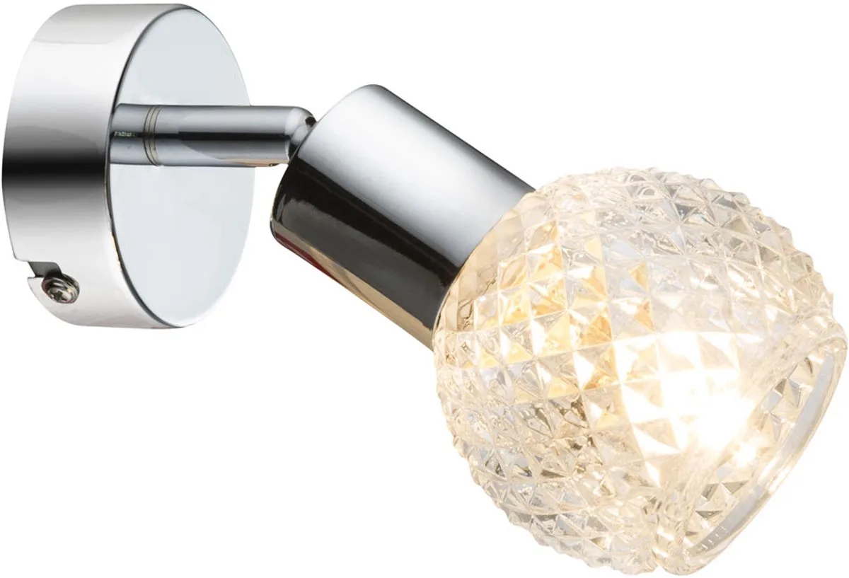 Wandlamp Wandlamp Spotlamp Wandspot Hallamp, beweegbare spot, chroom glas wit, 1x E14 fitting, HxBxA 15,5x8x17cm de Globo en Argent – photo produit